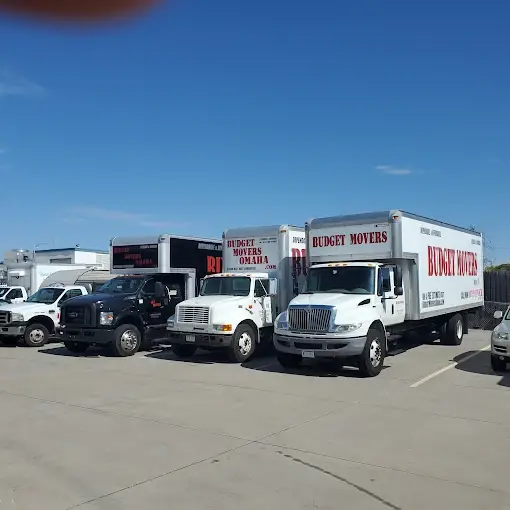 Budget Movers Omaha fleet of moving trucks parked at the lot